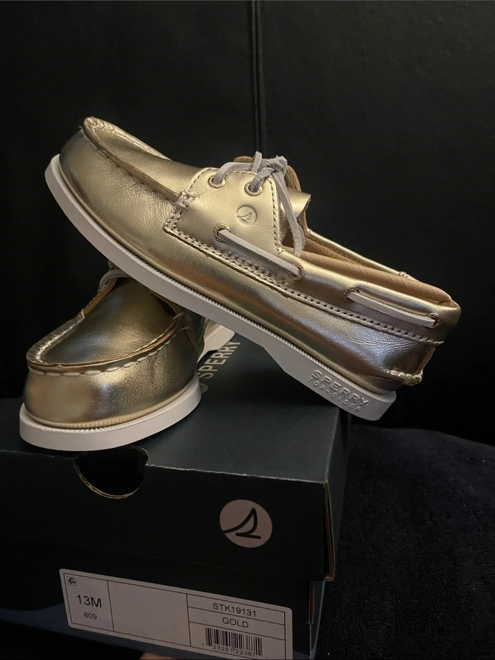 Sperry Kids 2 Eye Metallic Gold Boat Shoe w/White Laces Sz 13 NWB Age 6-7 Unisex